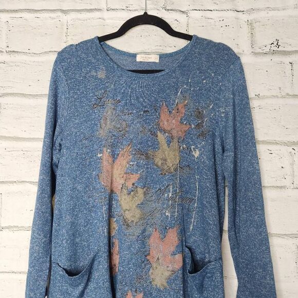 Jess and Jane Ferndale Knit Leaf Blue Long Sleeve Sweater Tunic Womens Small - Picture 3 of 16